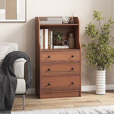 Gymax 3-Drawer Dresser 44'' Tall Wood Storage Organizer Chest w/ 2 Open Shelves