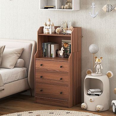 Gymax 3-Drawer Dresser 44'' Tall Wood Storage Organizer Chest w/ 2 Open Shelves