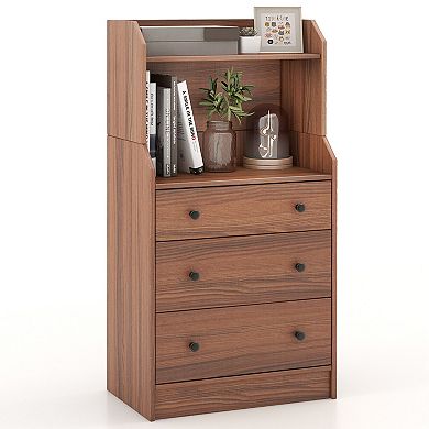 Gymax 3-Drawer Dresser 44'' Tall Wood Storage Organizer Chest w/ 2 Open Shelves