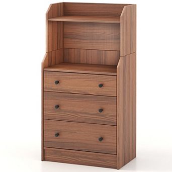 Gymax 3-Drawer Dresser 44'' Tall Wood Storage Organizer Chest w/ 2 Open Shelves