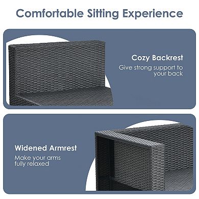 Gymax 6PCS Rattan Patio Conversation Furniture Set Cushioned Sectional Sofa Set