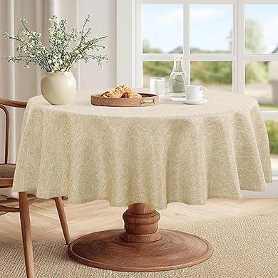 Faux Linen Round Tablecloth, Stain-Resistant, Wrinkle-Resistant, Durable