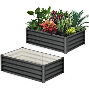 2 pc Galvanized Raised Garden Bed 6x3x1 FT, Outdoor Planter Box for Flowers & Vegetables, Dark Grey