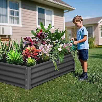 2 Pcs Galvanized Raised Garden Bed 6x3x1 FT, Outdoor Planter Box for Flowers & Vegetables, Dark Grey