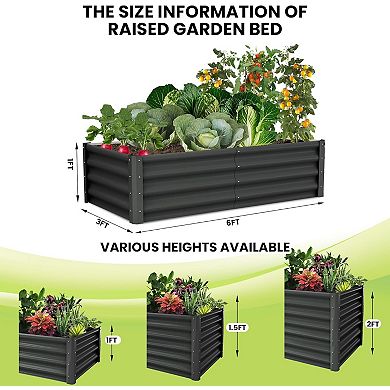 2 Pcs Galvanized Raised Garden Bed 6x3x1 FT, Outdoor Planter Box for Flowers & Vegetables, Dark Grey