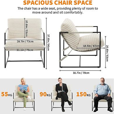 Modern Sling Accent Lounge Chair Metal Frame Linen Corduroy Upholstered