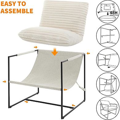 Modern Sling Accent Lounge Chair Metal Frame Linen Corduroy Upholstered