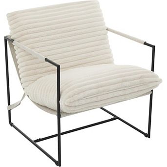 Modern Sling Accent Lounge Chair Metal Frame Linen Corduroy Upholstered