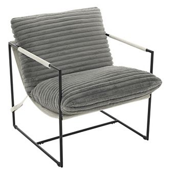 Modern Sling Accent Lounge Chair Metal Frame Linen Corduroy Upholstered