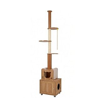 Gymax Floor to Ceiling Cat Tree for Indoor Cats Height Adjustable Tall Cat Tower