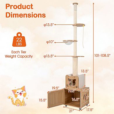 Gymax Floor to Ceiling Cat Tree for Indoor Cats Height Adjustable Tall Cat Tower