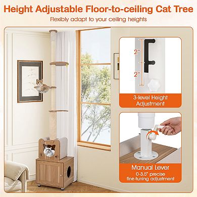 Gymax Floor to Ceiling Cat Tree for Indoor Cats Height Adjustable Tall Cat Tower