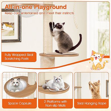 Gymax Floor to Ceiling Cat Tree for Indoor Cats Height Adjustable Tall Cat Tower