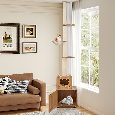 Gymax Floor to Ceiling Cat Tree for Indoor Cats Height Adjustable Tall Cat Tower