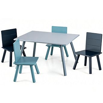 Gymax 5 pc Kids Wooden Activity Table and 4 Chairs Play Set Gift w/ Building Blocks