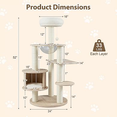 Gymax Wooden Cat Tree w/Condo Perch Space Capsule Scratching Posts