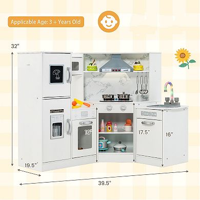 Gymax Kids Corner Kitchen Playset Wooden Pretend Play Toy with Microwave