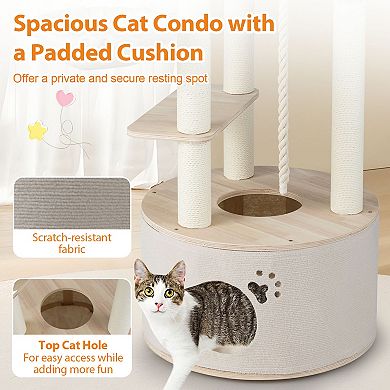 Gymax Wooden Cat Tree for Indoor Cats w/Condo Curved Perch Hammock