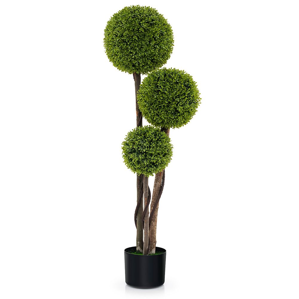 Gymax 4 FT Artificial Boxwood Topiary Ball Tree w/ Triple Ball Faux ...
