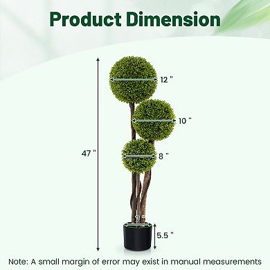 Gymax 4 FT Artificial Boxwood Topiary Ball Tree w/ Triple Ball Faux Greenery Plant