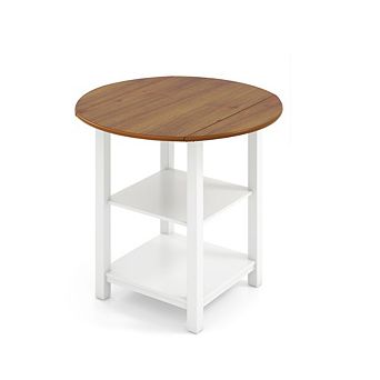 Gymax Folding Round Dining Table Drop Leaf Table w/ 2 Shelves for Small Spaces