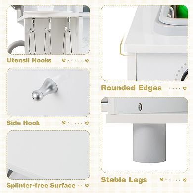 Gymax Corner Wooden Play Kitchen Kids Kitchen Playset w/ Microwave Range Hood Gift