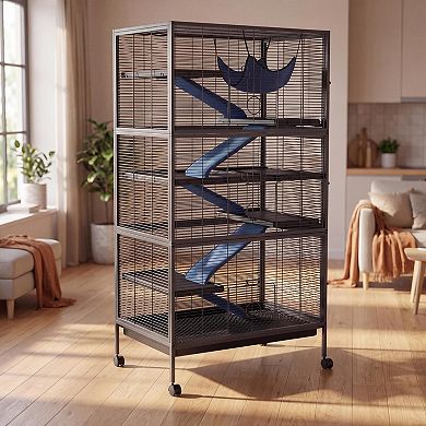 ANIXOL Multi-Level Metal Small Animal Cage with Ramps and Locking Wheels