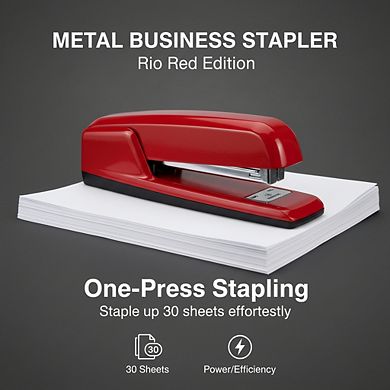 30-Sheet Jam-Free Metal Stapler, Rio Red Business Stapler Heavy Duty