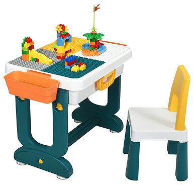 Gymax 5 in 1 Kids Activity Table Set w/ Chair Toddler Luggage Building Block Table