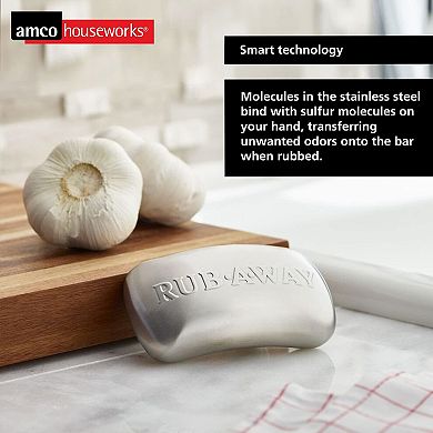 Amco Rub-a-Way Bar, Stainless Steel Odor Absorber (4" x 2.25") - Dishwasher Safe