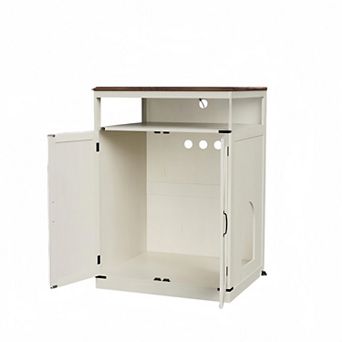 Cat Litter Box Furniture with Charging Station and Shelves, Wooden Cat Litter Box Enclosure