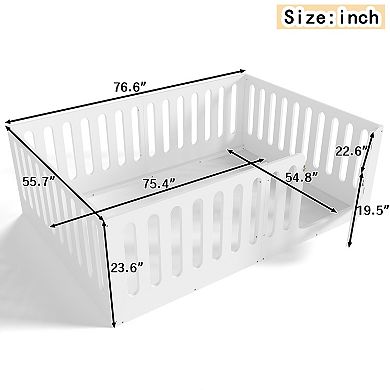 Lufeiya Full Size Montessori Kids Floor Bed with High Fence and Door, Solid Wood