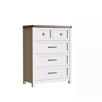 5 Drawer Dresser 41.3" Tall, Wood Wide Chest of Drawers for Bedroom Entryway Living Room Closets