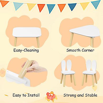 Rabbit Themed 3-Piece Kids Table and Chair Set