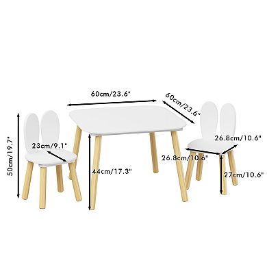 Rabbit Themed 3-Piece Kids Table and Chair Set