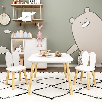 Rabbit Themed 3-Piece Kids Table and Chair Set