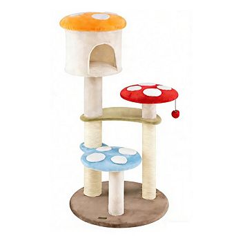 Gymax Cute Mushroom Cat Tree Cat Tower w/ Sisal Scratching Posts Top Condo