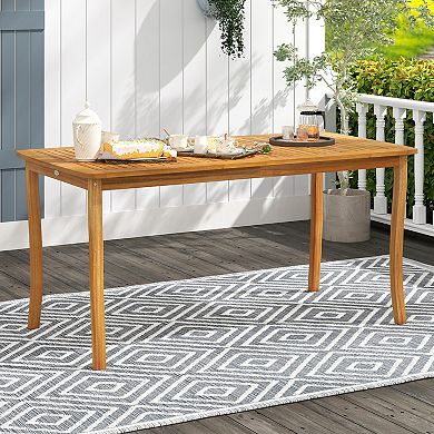 Gymax 63'' Outdoor Dining Table w/ Umbrella Hole Slatted Tabletop for Backyard