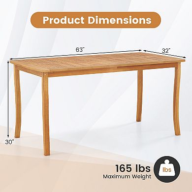 Gymax 63'' Outdoor Dining Table w/ Umbrella Hole Slatted Tabletop for Backyard