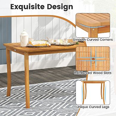 Gymax 63'' Outdoor Dining Table w/ Umbrella Hole Slatted Tabletop for Backyard
