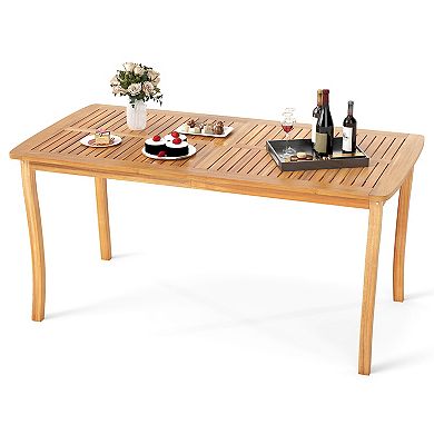 Gymax 63'' Outdoor Dining Table w/ Umbrella Hole Slatted Tabletop for Backyard