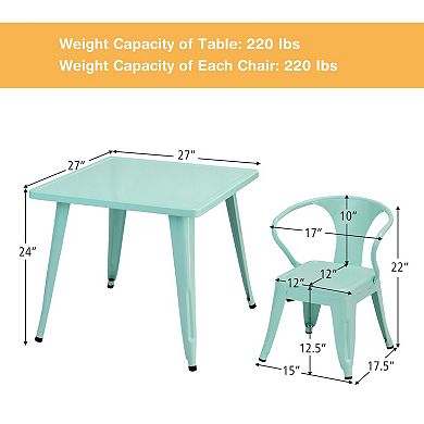 Gymax 3 Pcs Kids Dining Set Square Table & 2 Tolix Armchairs Play Learn Activity Home