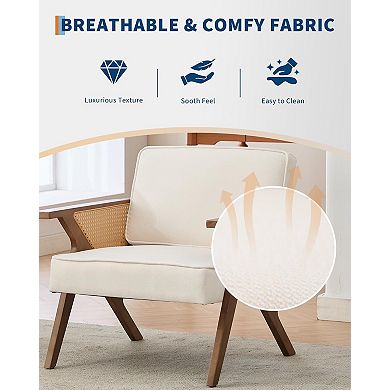 Linen Accent Chairs, Mid-Century Modern Armchair with Wood Legs