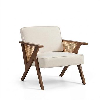 Linen Accent Chairs, Mid-Century Modern Armchair with Wood Legs