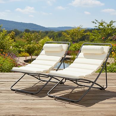 2-Piece Outdoor Chaise Lounge Patio Chair with Adjustable Backrest, Thick Cushion