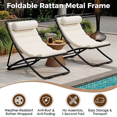 2-Piece Outdoor Chaise Lounge Patio Chair with Adjustable Backrest, Thick Cushion