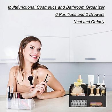 Cosmetic Organizer with 2 Drawers and Brush Holder for Vanity