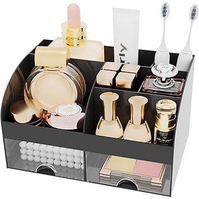 Cosmetic Organizer with 2 Drawers and Brush Holder for Vanity