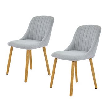 Set of 2 High Back Kitchen Side Chairs Modern Upholstered Fabric Dining Wood Legs