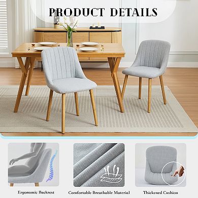 Set of 2 High Back Kitchen Side Chairs Modern Upholstered Fabric Dining Wood Legs